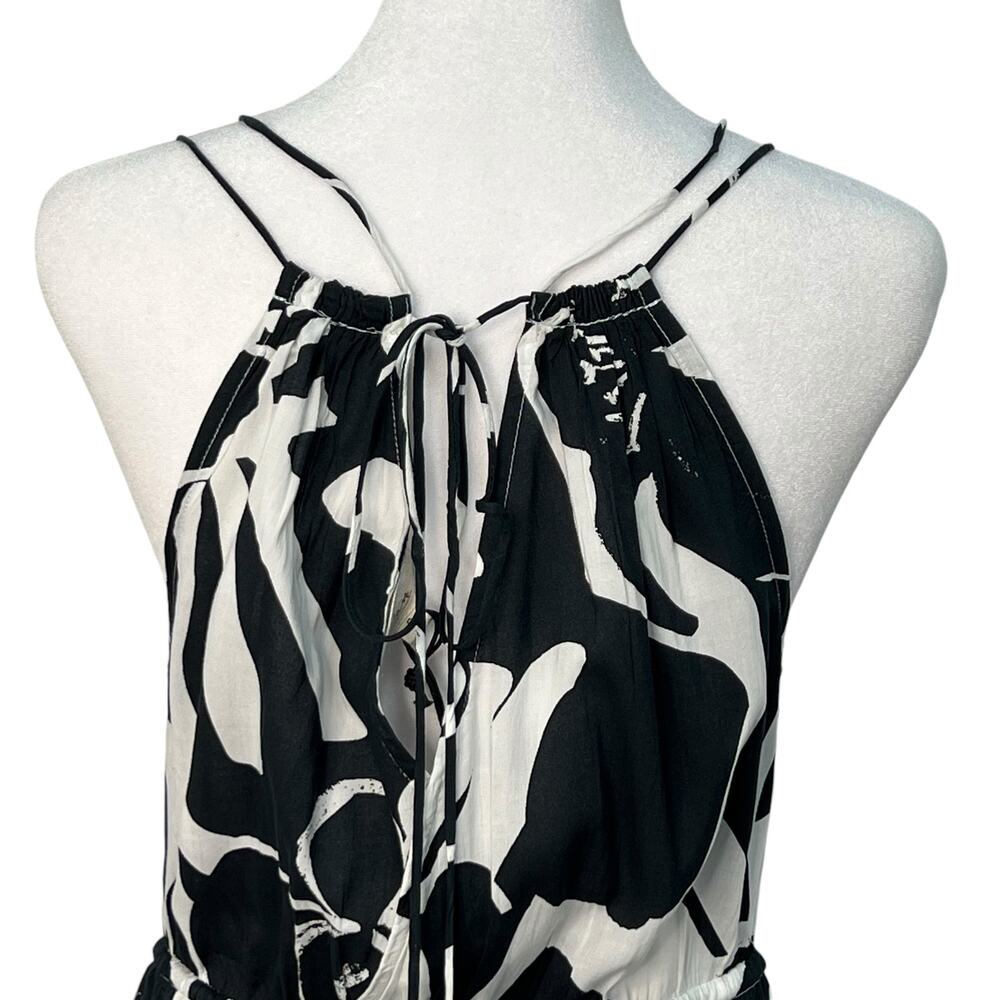 Elan Small Maren Maxi Dress Black White Front Slit Cruise Wear V Neck Boho Flowy - Picture 12 of 16